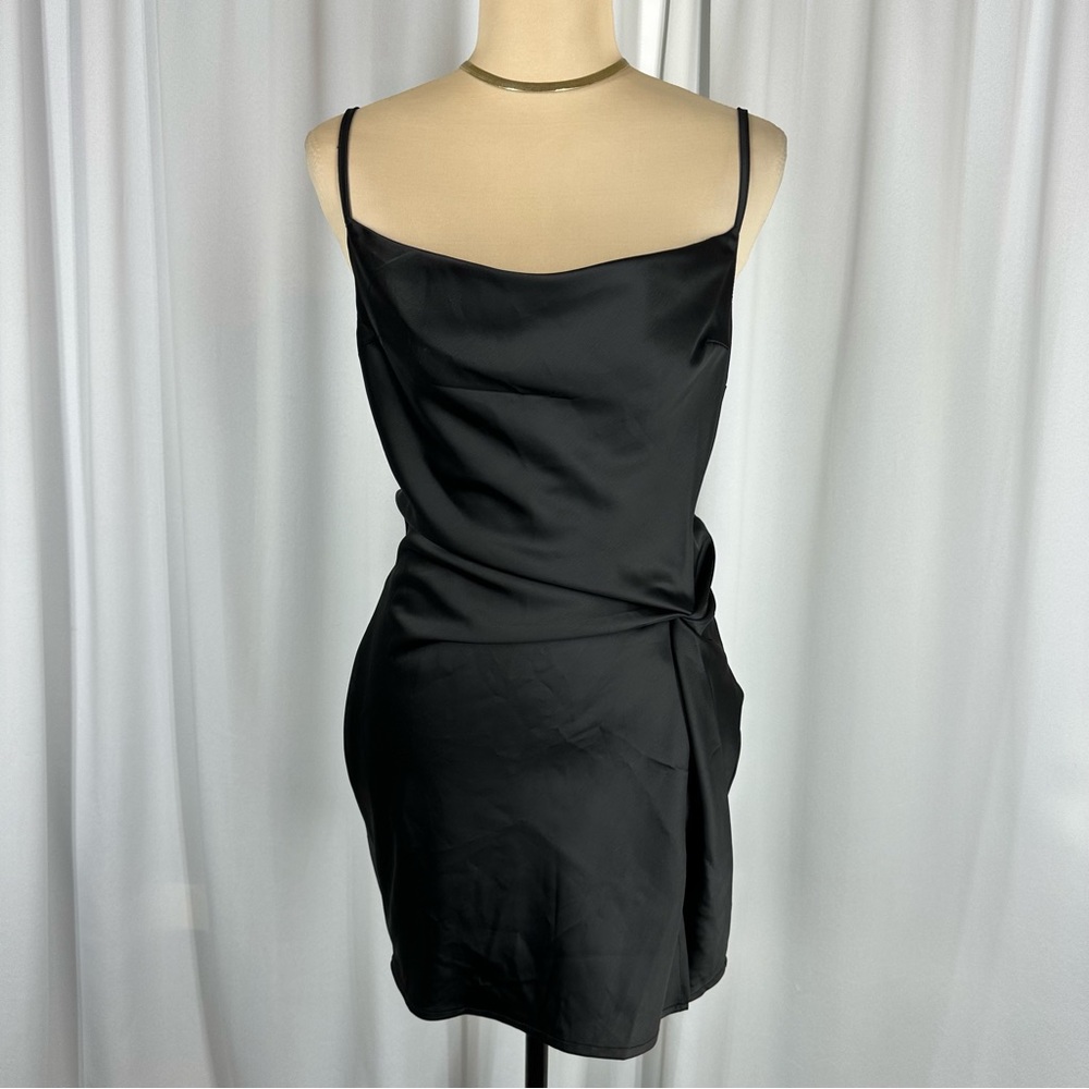 Fab'rik Little Black Dress Sz S‎ Black Mini Cocktail Party Gathered Strappy EUC
